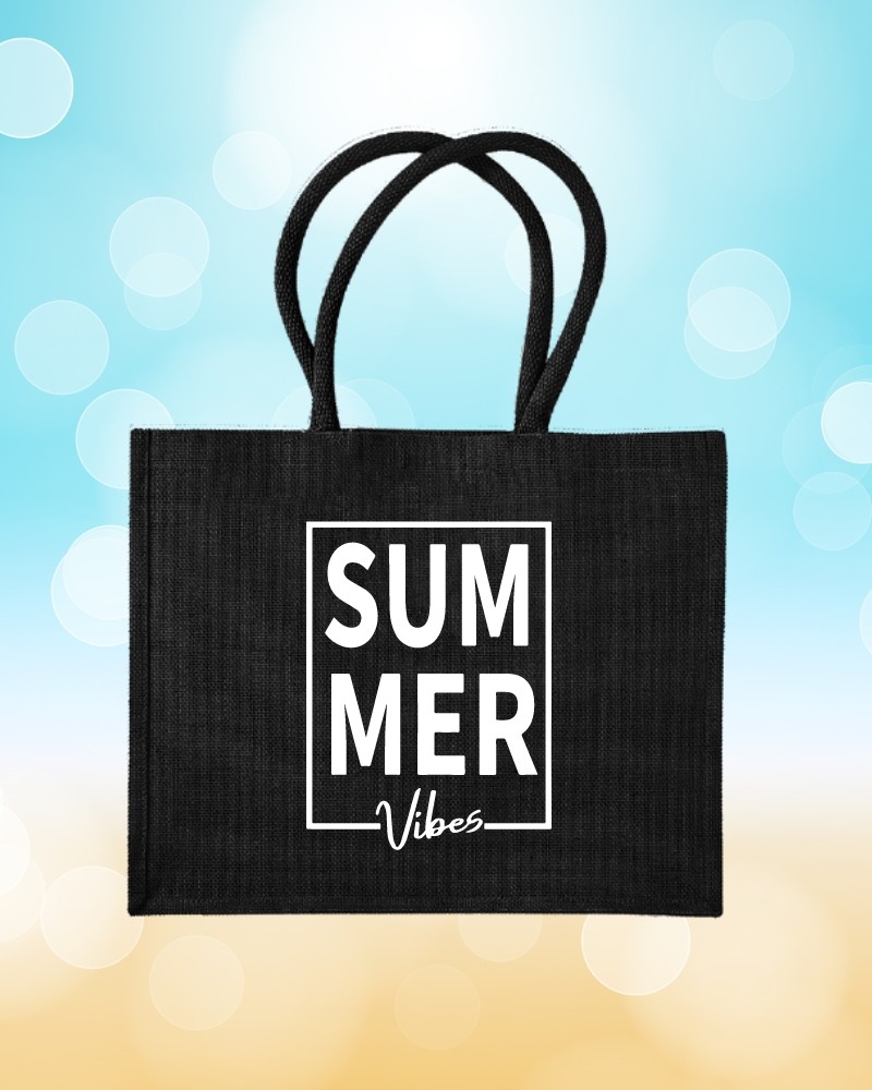 Schwarze Jute Tasche “Summer Vibes” | GipsyKing Design