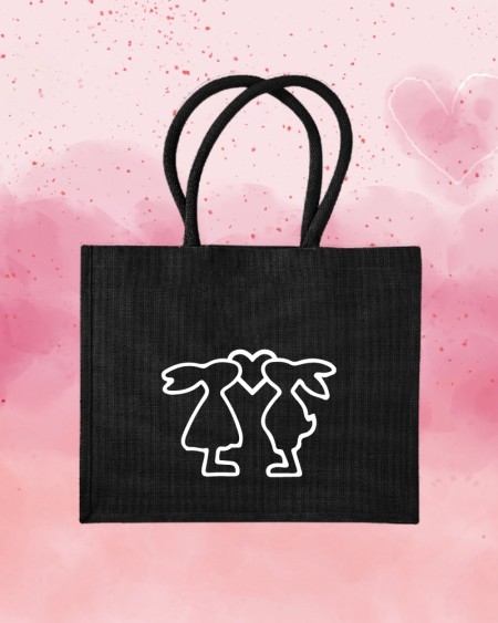 Schwarze Jute Tasche “Romantic Bunny Kiss” | GipsyKing Design