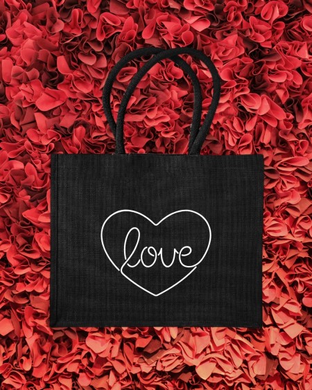 Schwarze Jute Tasche “Heart of Love” | GipsyKing Design