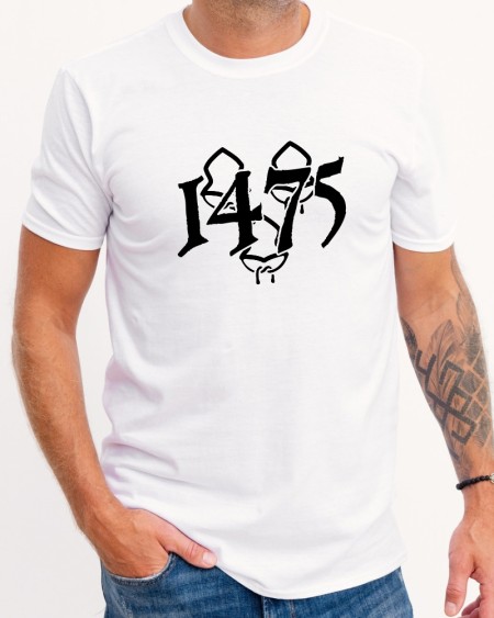 “1475 mit 3 Helmen” T-Shirt - Schwarz/Weiß | Landshuter Hochzeit